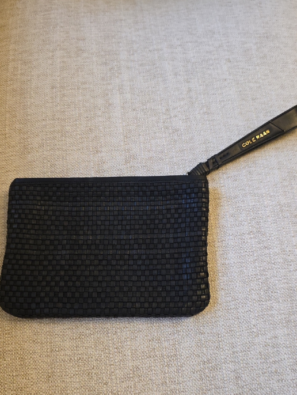 Cole Haan Black Woven Wristlet Clutch with Logo Strap